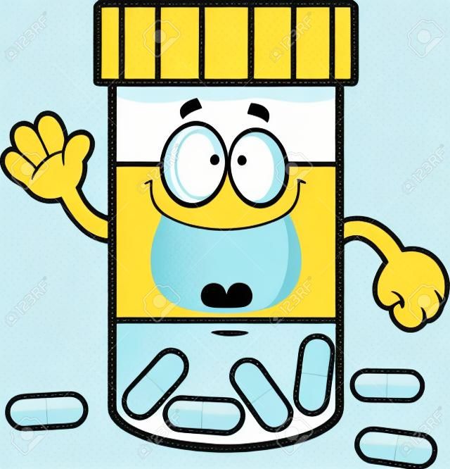 Cartoon illustrazione di una bottiglia di pillola con un grande sorriso