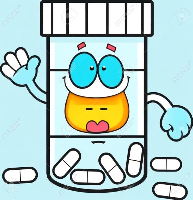 Cartoon illustration of a pill bottle with a big smile  