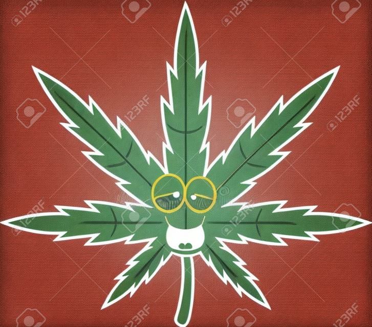 大麻葉帶喜色的卡通插圖。