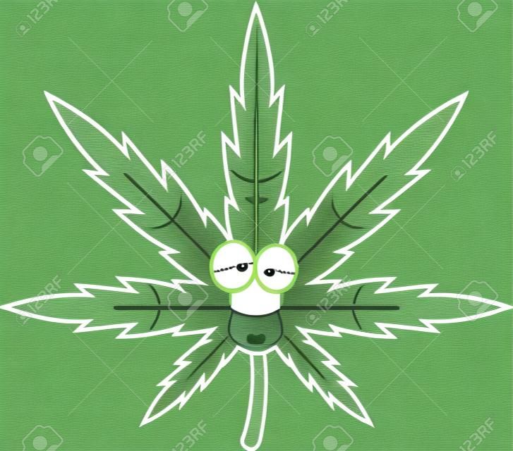 大麻葉帶喜色的卡通插圖。