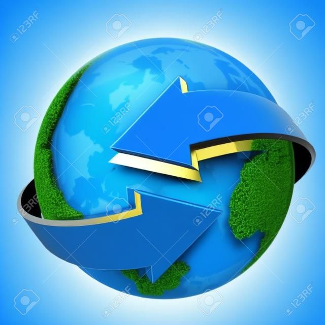 Blauer Globus mit Pfeilen