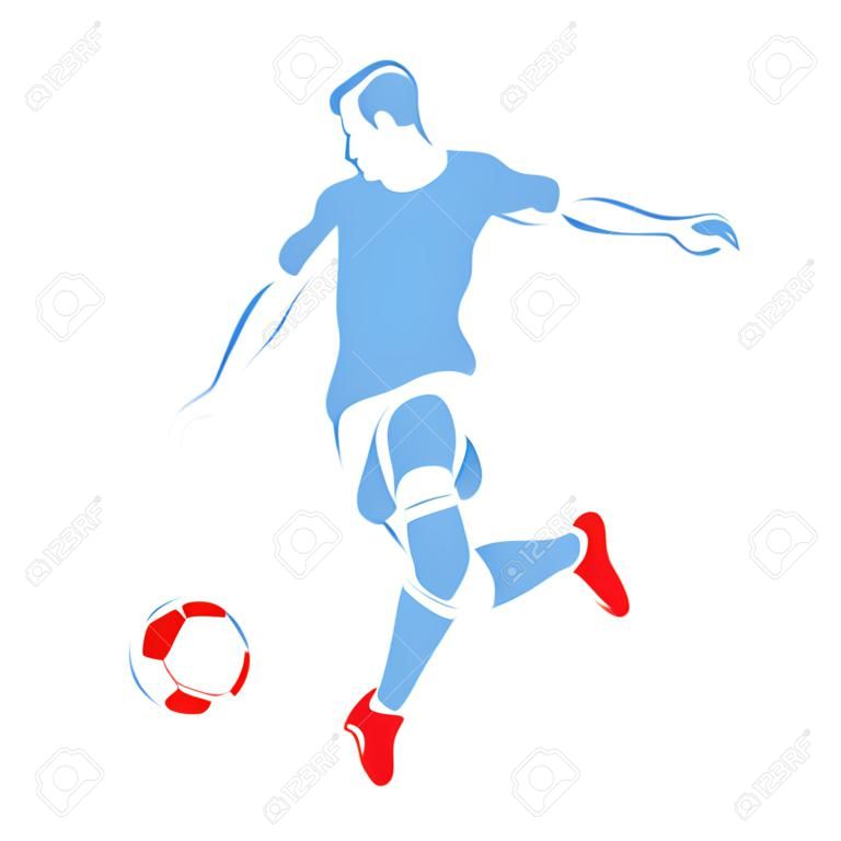 Stylized illustration with soccer player kicking the ball