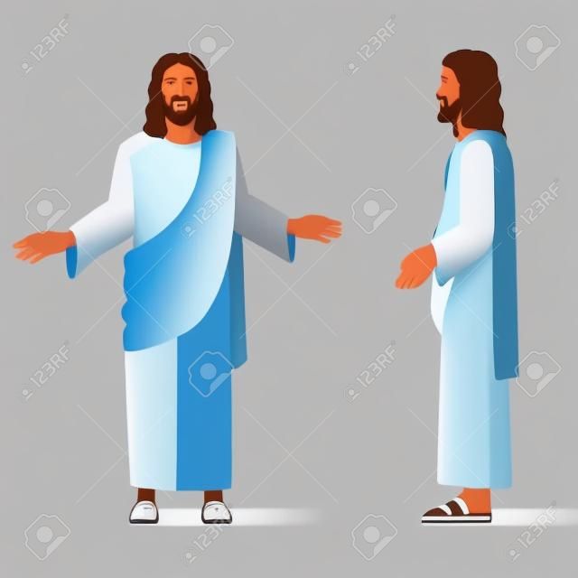 Gesù in piedi vista frontale e laterale illustrazione vettoriale isometrica figura isolata