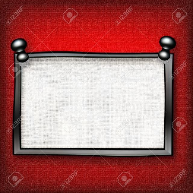 Simple square black outlined frame with red pushpins isolated on white background. Plain and creative framework to add photo or image to big inspiring decorative collage vector illustration.