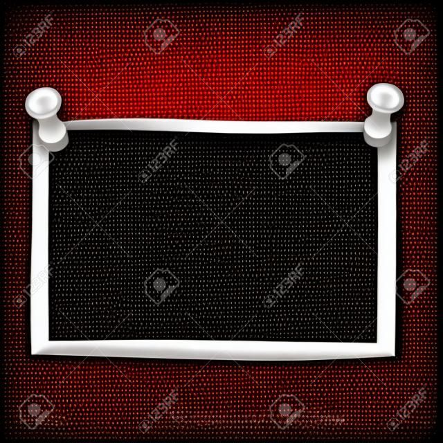 白い背景に分離された赤いプッシュピンを持つシンプルな正方形の黒の輪郭フレーム。大きな感動的な装飾的なコラージュベクトルイラストに写真や画像を追加するためのプレーンで創造的なフレームワーク。