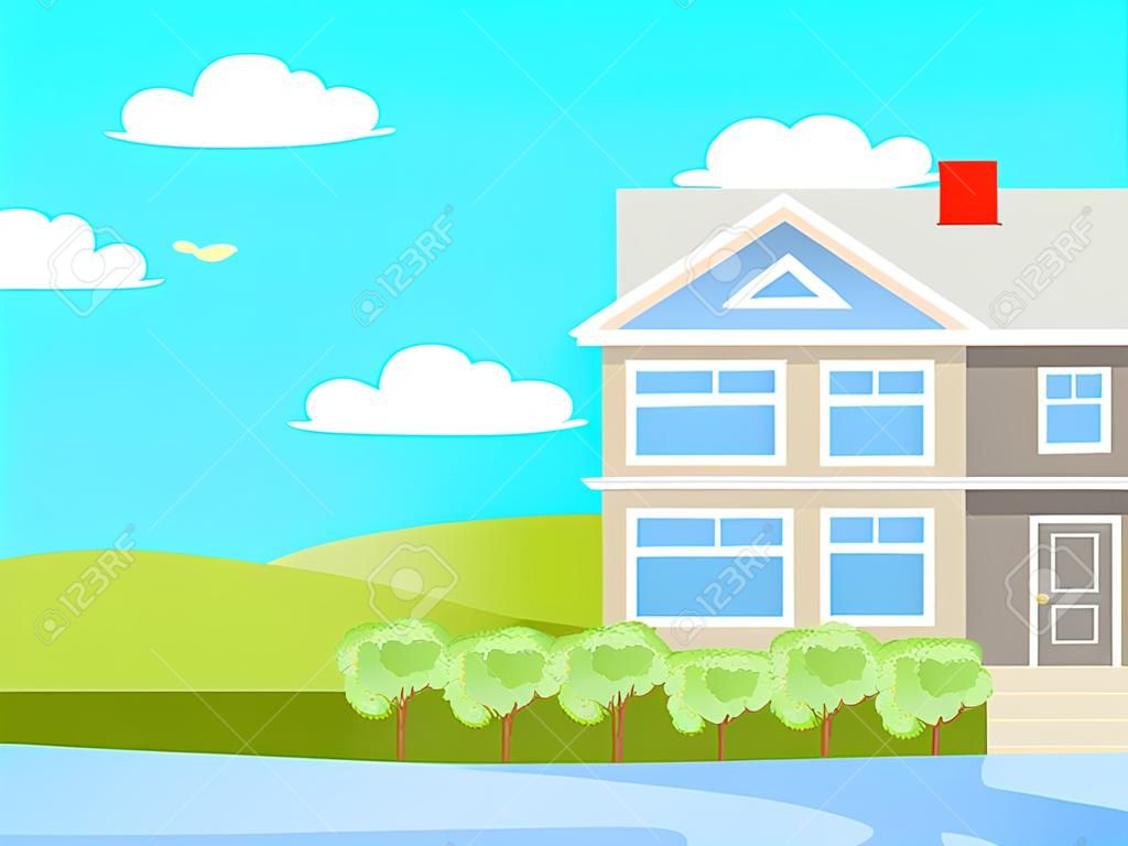 Three Storey House in Rural Countryside Vector