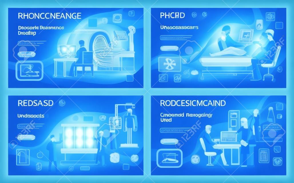 Magnetic resonance imaging, ultrasound scanning vector. Radiology scan, computed tomography in hospital. Doctors testing patients, brain tumor checkup