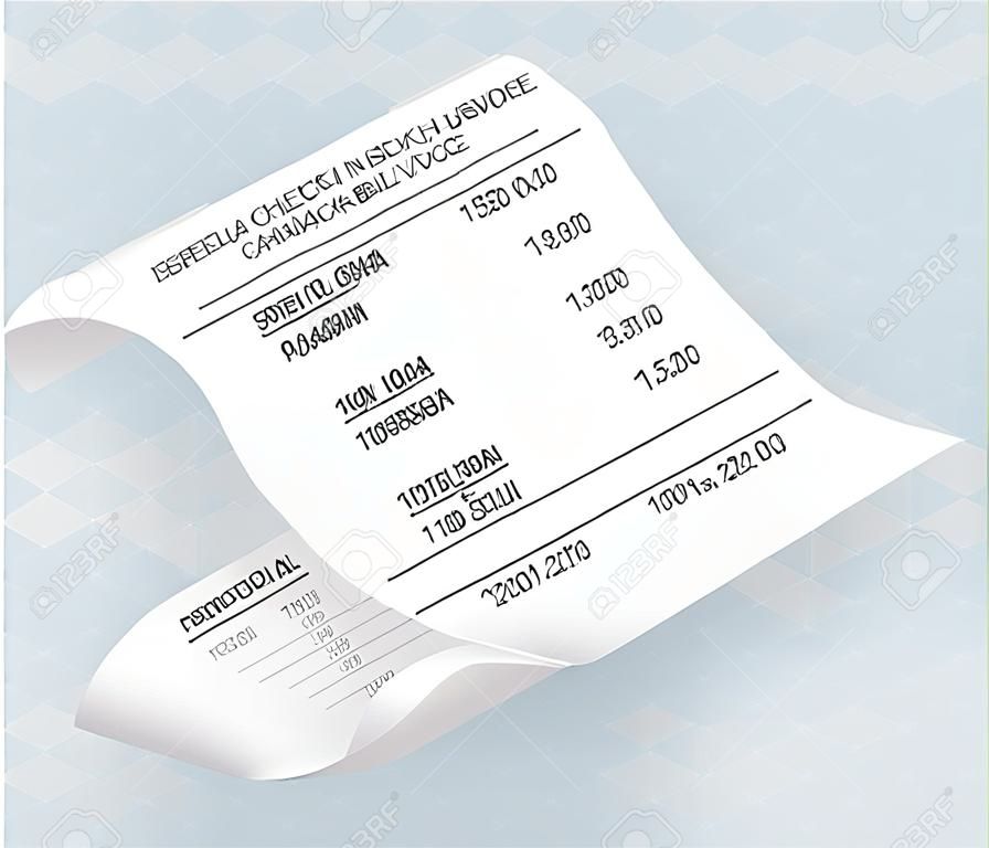 Czek płatniczy izometryczny 3d. kupowanie faktury finansowej zakup rachunku obliczanie wektora wynagrodzenia na białym tle. pokwitowanie formularze sprzedawcy przy kasie online w celu przeniesienia do kupującego lub klienta, kawałek papieru
