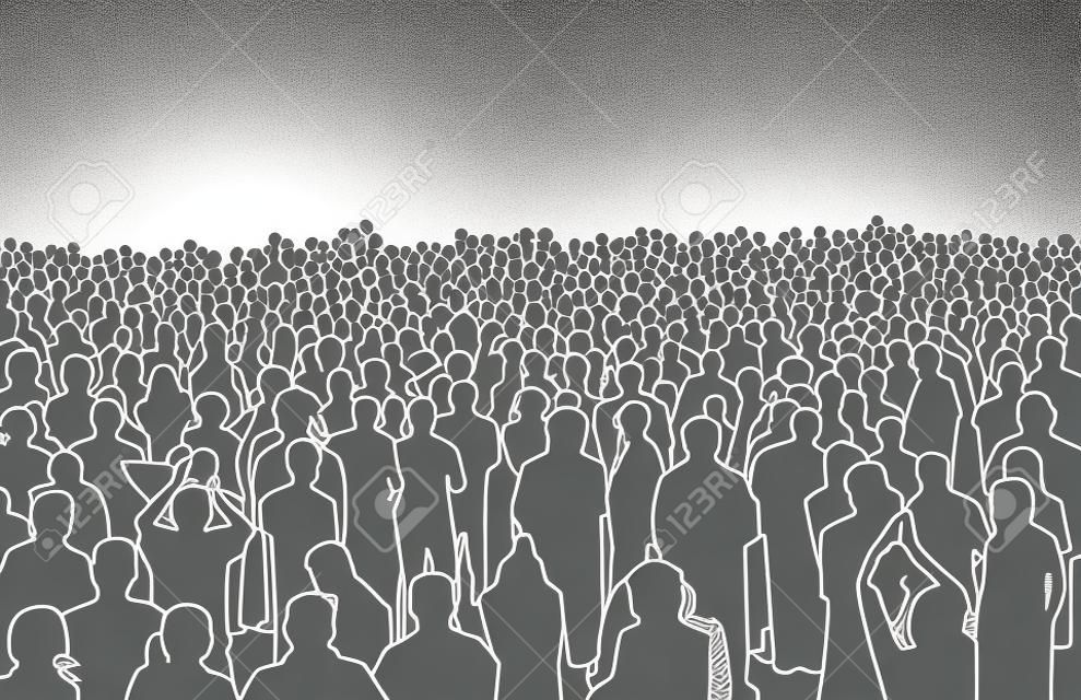 Illustration of large mass of people in perspective