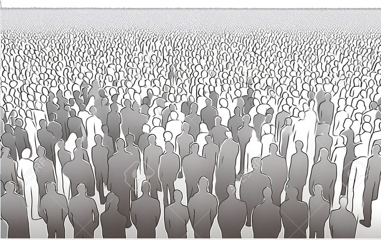 Ilustración de una gran masa de personas en perspectiva
