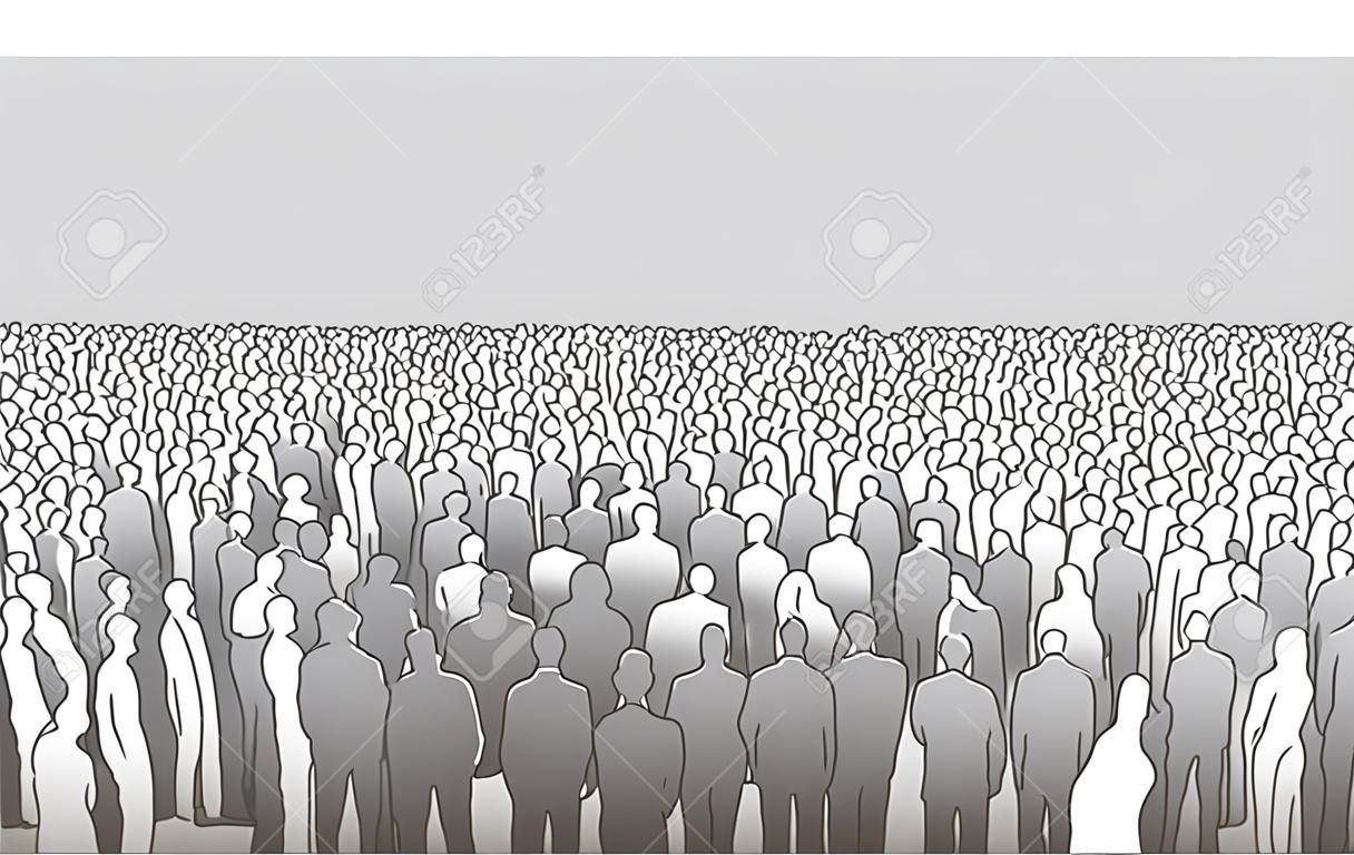 Illustrazione di grande massa di persone in prospettiva