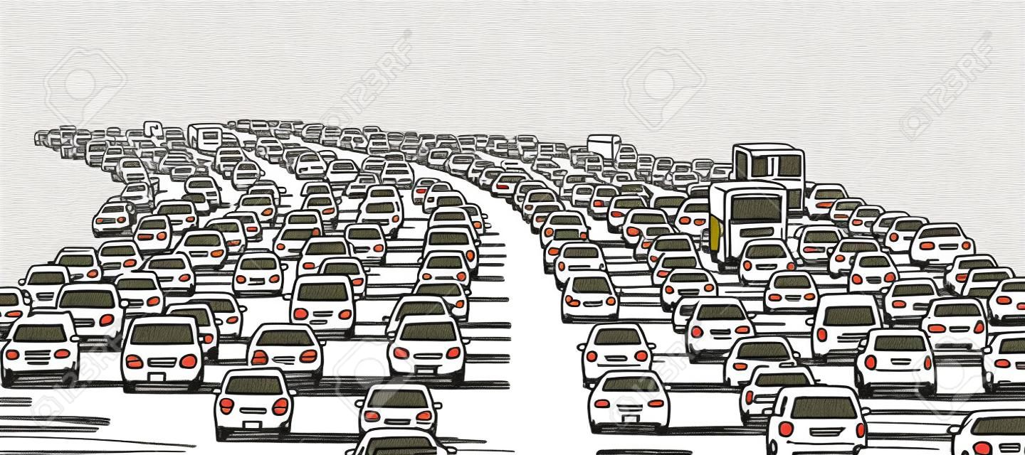 고속도로에서 러시아워 교통 체증의 그림