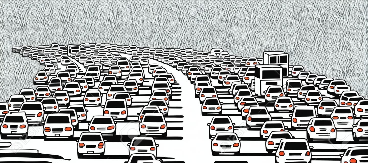 高峰时间交通堵塞在高速公路上的插图