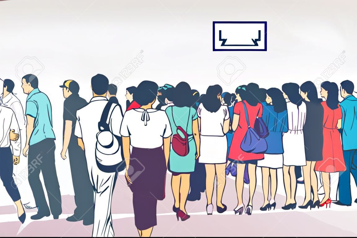 Illustrazione della folla di persone in fila in prospettiva