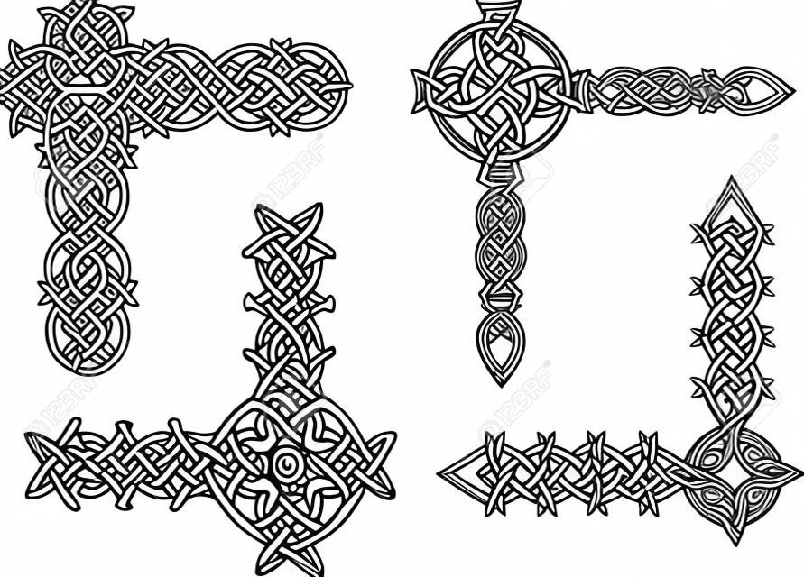 Celtic esquinas nudos decorativos. En blanco y negro