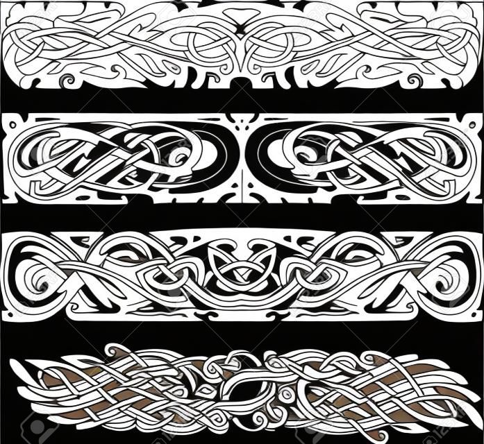 Knot Designs im keltischen Stil mit Vögeln. Schwarz-Weiß-Vektor-Illustrationen.