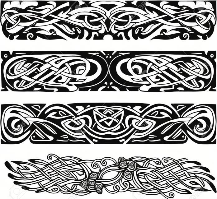 Knot Designs im keltischen Stil mit Vögeln. Schwarz-Weiß-Vektor-Illustrationen.