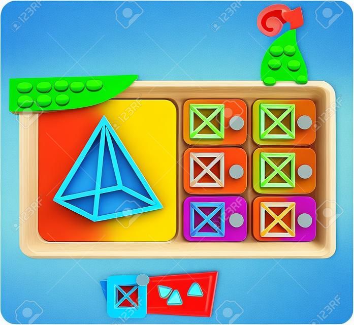 Educational game for kids, puzzle. development of spatial thinking in children. Task game what will be the top view