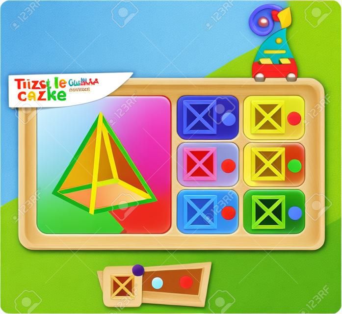 Gioco educativo per bambini, puzzle. sviluppo del pensiero spaziale nei bambini. Task game quale sarà la vista dall'alto