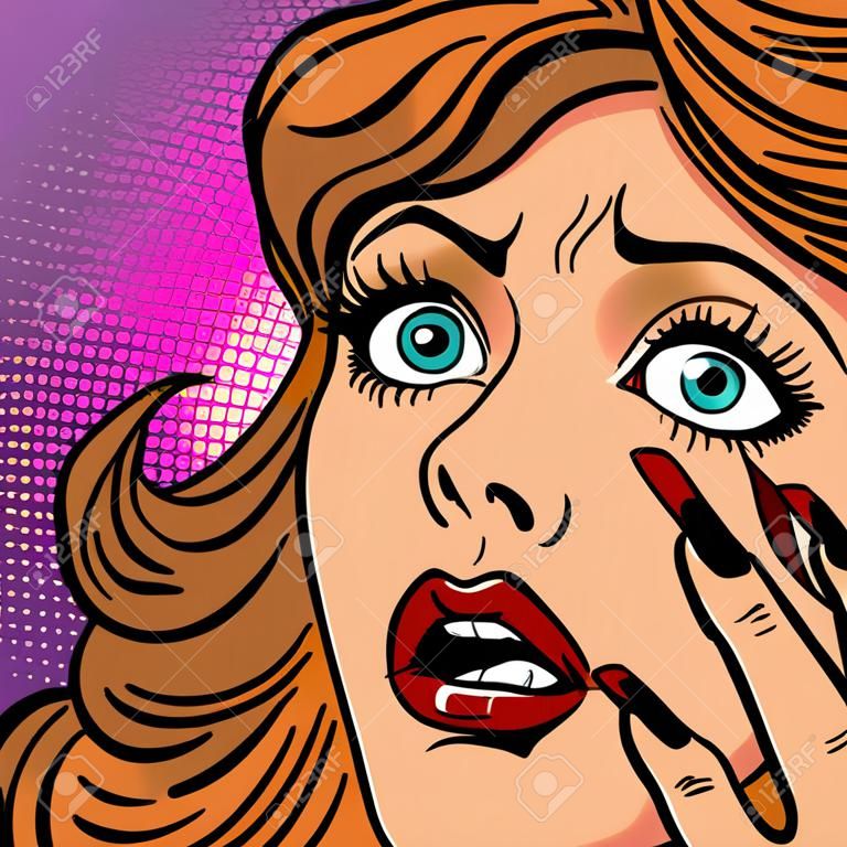 woman fear face. Comic cartoon pop art retro vector illustration hand drawing