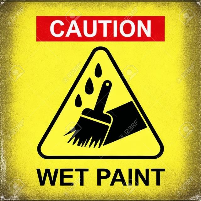 Attenzione segno di vernice bagnata. Icona di avviso piatta vettoriale isolata su uno sfondo bianco.
