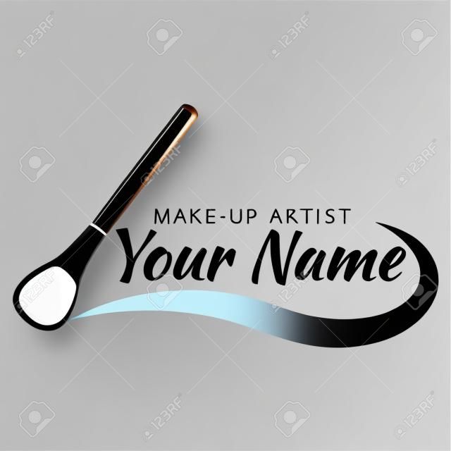 Szczotka do makijażu z zakrzywioną linią. Koncepcja abstrakcyjna projektu dla salon piękności, makijaż artysta, kosmetycznych. Szablon projektu logo.