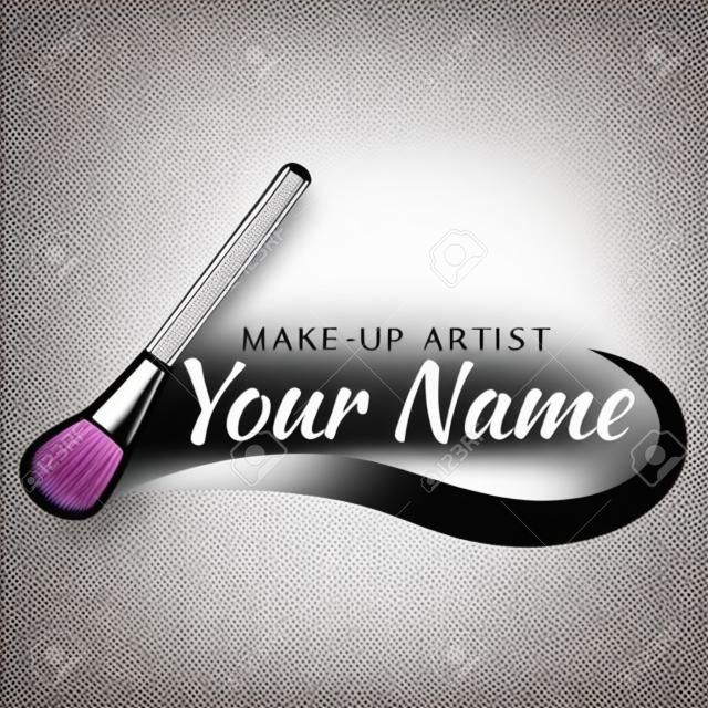 Makeup brush with curved line. Abstract design concept for beauty salon, makeup artist, cosmetic. Vector logo design template.
