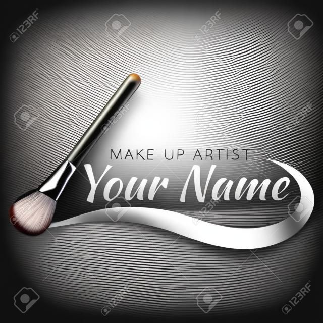 Makeup brush with curved line. Abstract design concept for beauty salon, makeup artist, cosmetic. Vector logo design template.
