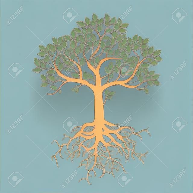 Forma color del árbol y raíces. Ilustración del vector.