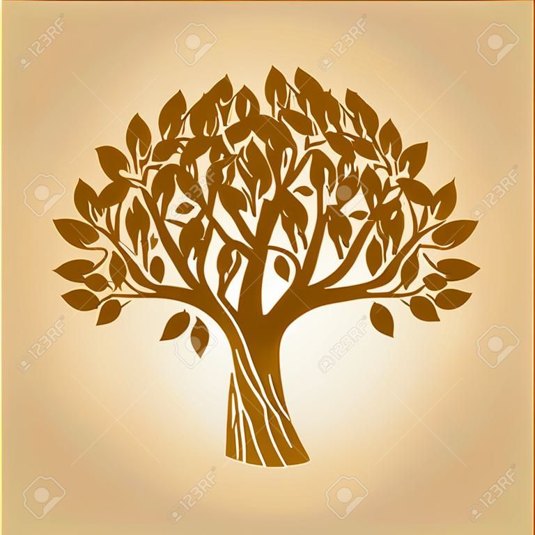 Golden Tree and Background. Vector Illustration.