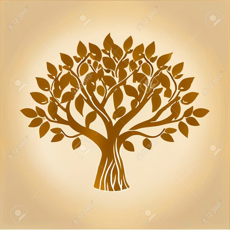 Golden Tree and Background. Vector Illustration.