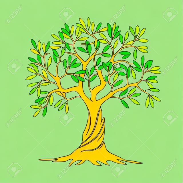 정원에 있는 흰색 배경 벡터 그림 및 개념 그림 식물에 있는 녹색 올리브 나무