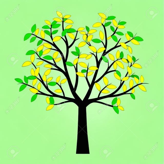 Forma verde da árvore com folhas. Ilustração do esboço do vetor. Planta no jardim.