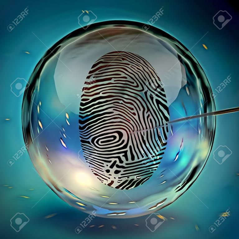 Surreal painting. Fingerprint in crystal ball.