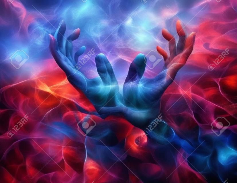 Surreal composition. Hands of creator