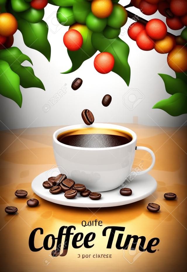 3d ilustração preto café anúncios com gravura estilo café fruta cartaz