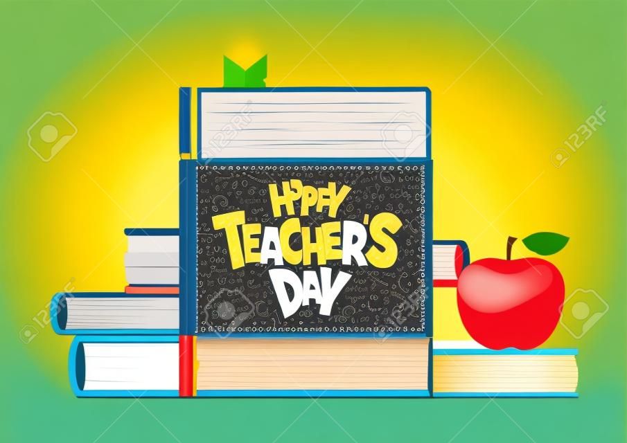 Illustration avec des livres et vecteur d'affiche Apple Happy Teacher Day