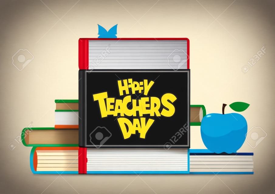 Illustration avec des livres et vecteur d'affiche Apple Happy Teacher Day