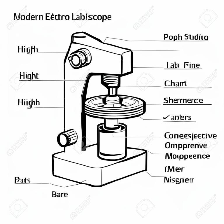 Nowoczesny elektroniczny potężny laboratoryjny mikroskop części infografika prezentacja wykres widok instrumentu plakat wektor szkic ilustracji