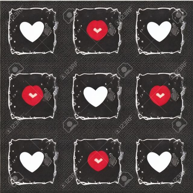 Wzór pocałunku reklamy serca w kwadraty na czarnym tle