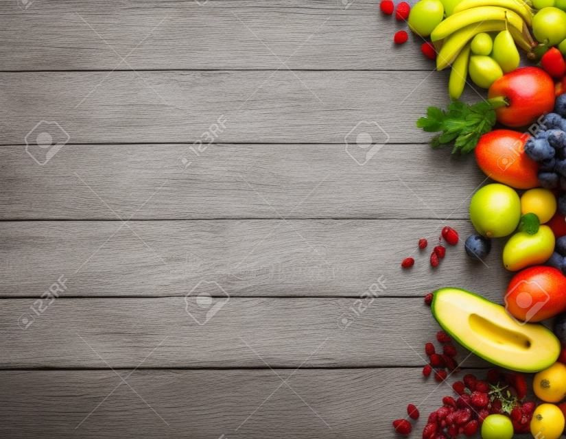 Healthy food background, studio photography only fruits on wooden table