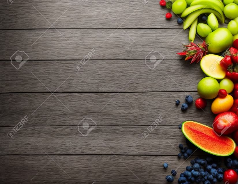Healthy food background, studio photography only fruits on wooden table