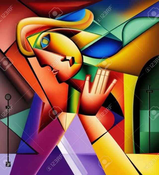 Colorful background, cubism art style, abstract portrait