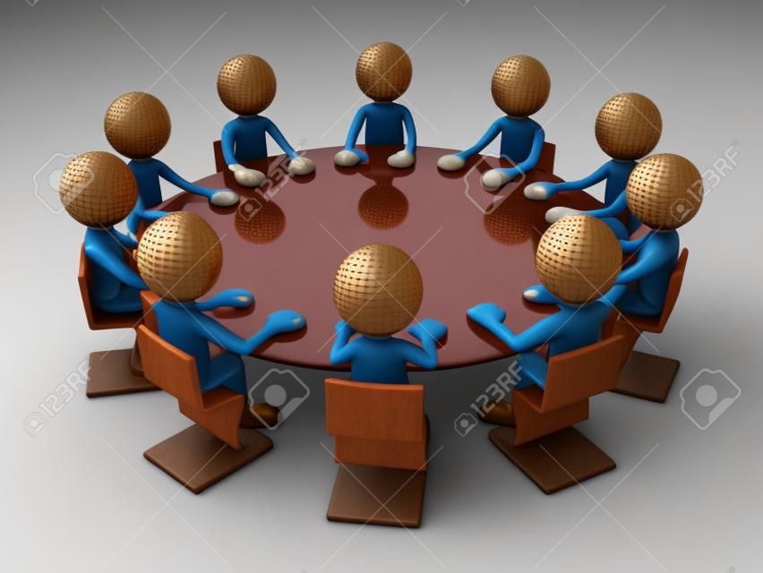 little men at the round table,3d render