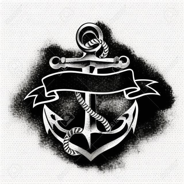 Anker pictogram vector tattoo logo grunge ontwerp bloemen hand kunst