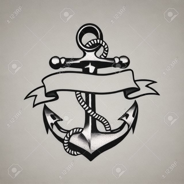 Anchor icône vecteur de tatouage de conception de logo grunge art floral main