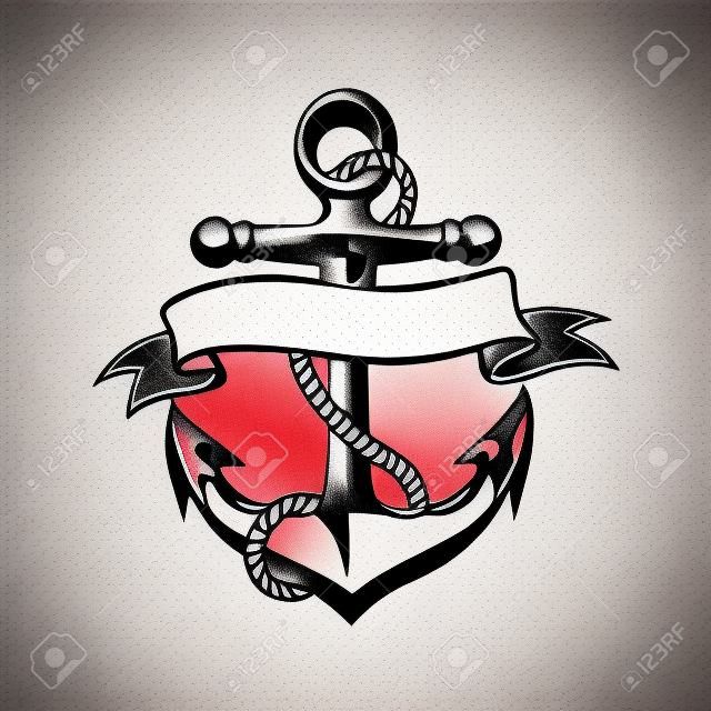 Anchor icône vecteur de tatouage de conception de logo grunge art floral main