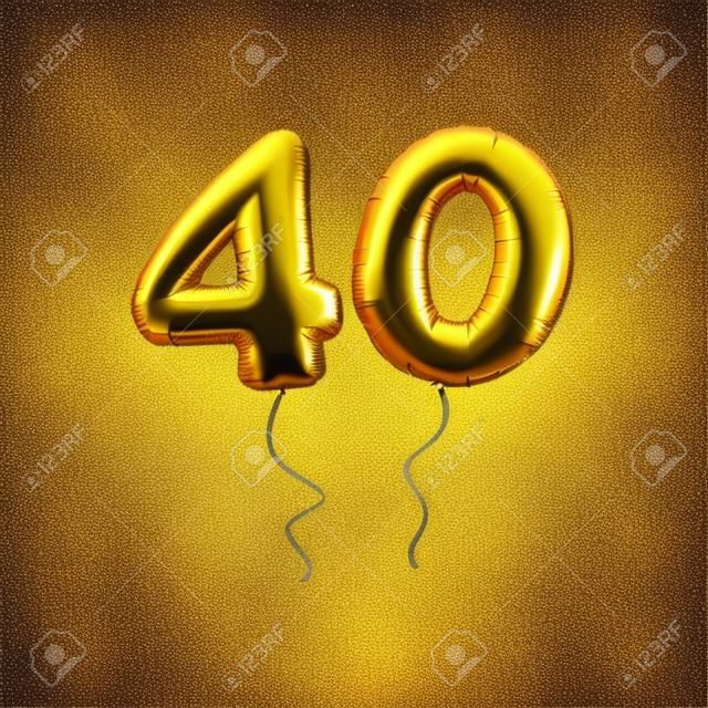 ベクター黄金数 40 40 メタリックバルーン。ゴールデン パーティーの装飾風船。幸せな休日、お祝い、誕生日、カーニバル、新年の記念標識です。アート