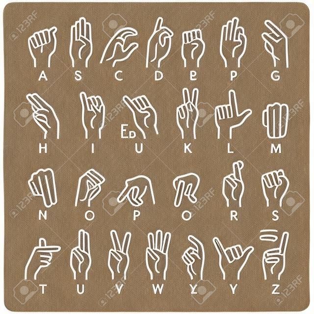 Vektorsprache der taubstummen Hand. Amerikanische Gebärdensprache ASL Alphabet Kunst