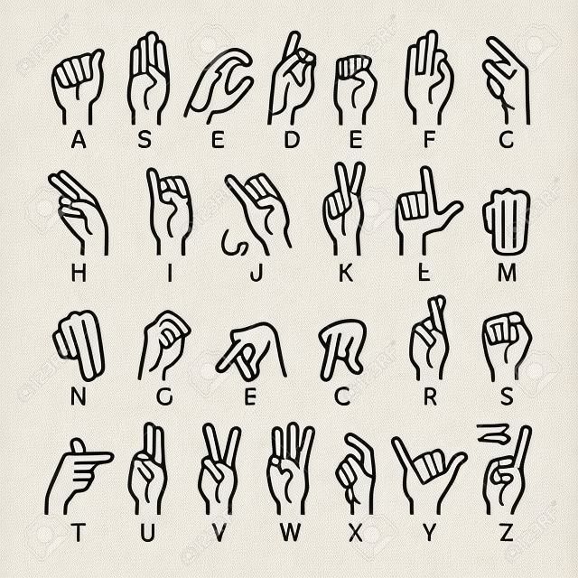 linguaggio vettoriale della mano sordomuti. Alfabeto ASL in lingua dei segni americana art